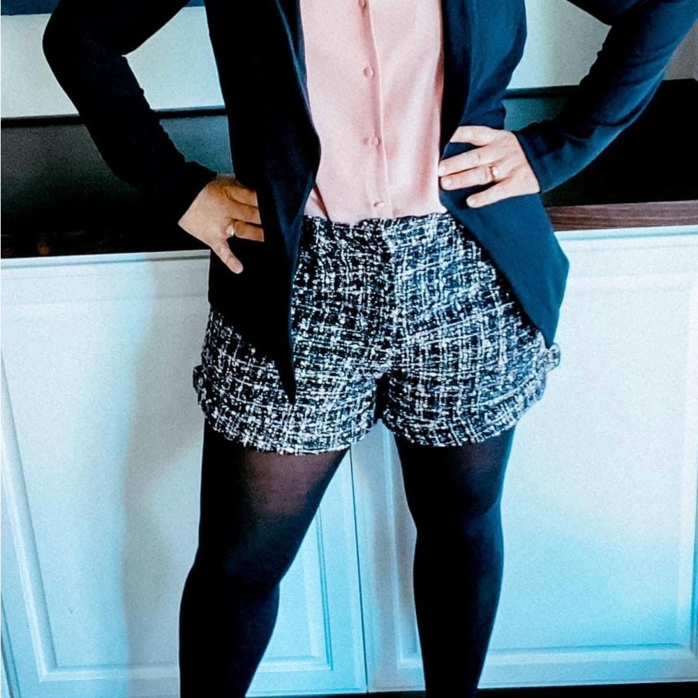 Women's Black and White Tweed Shorts
